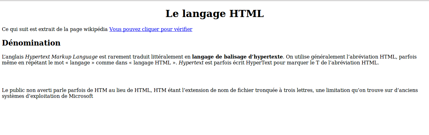 Page HTML  crer